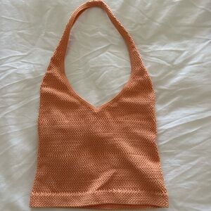 ARITZIA Sunday Best Knitted Halter Top V-Neck in Peach Size XS